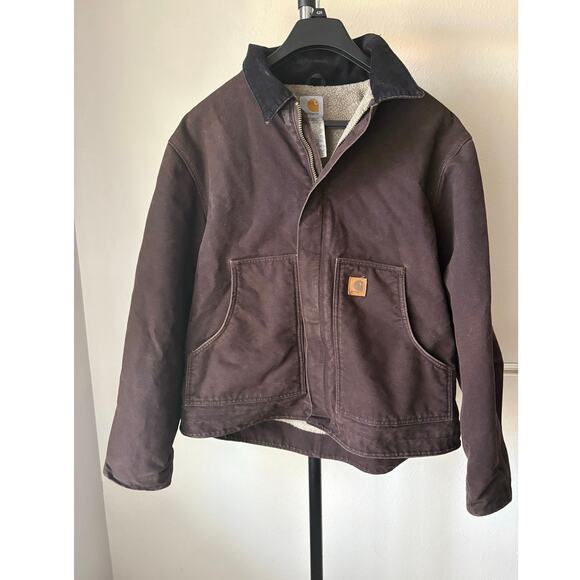 Vtg Carhartt J164 DKB Brown Dearborn Sandstone sherpa jacket Chore barn Coat